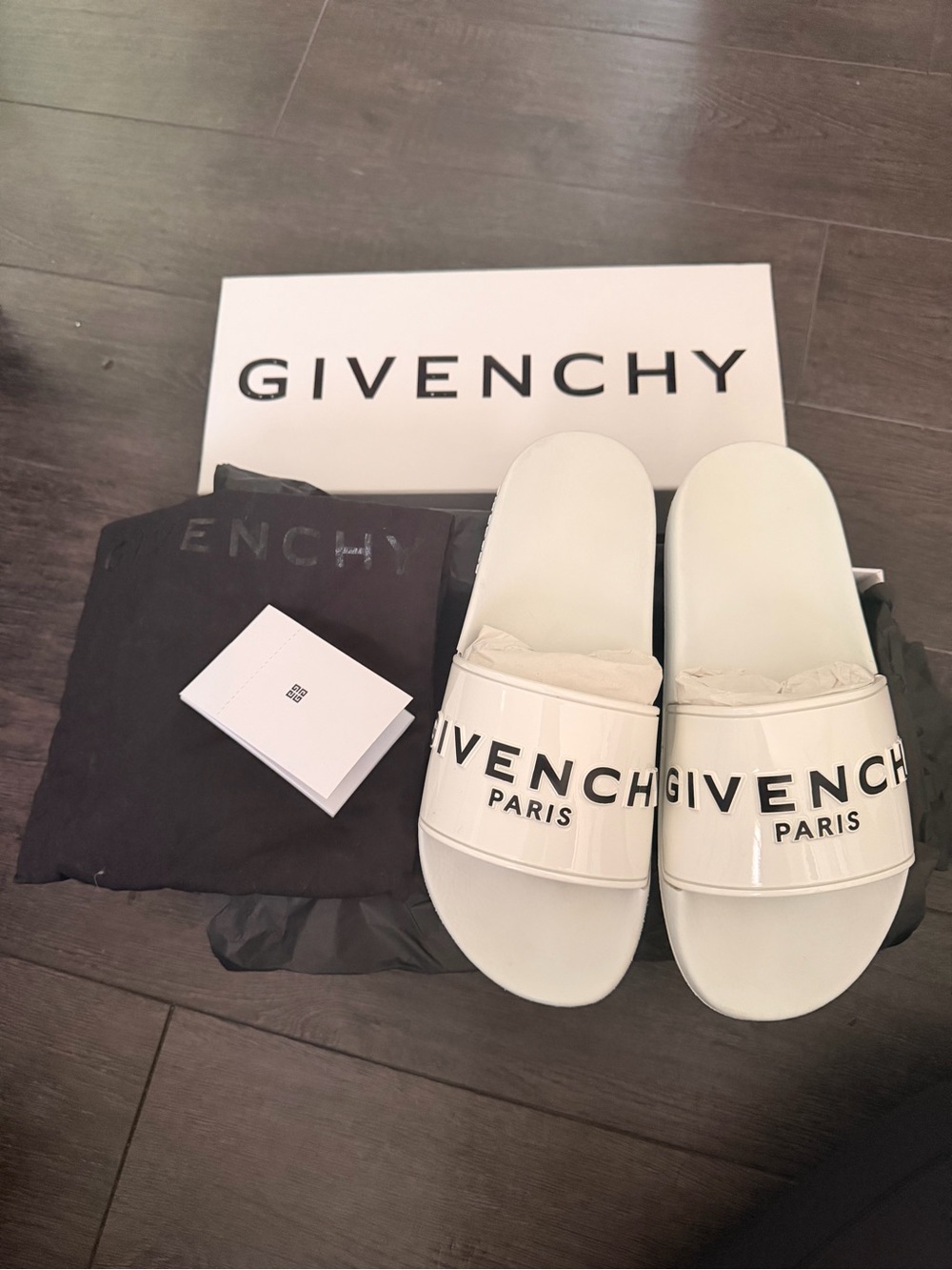 Givenchy White Slide Sandals with Black Logo Strap